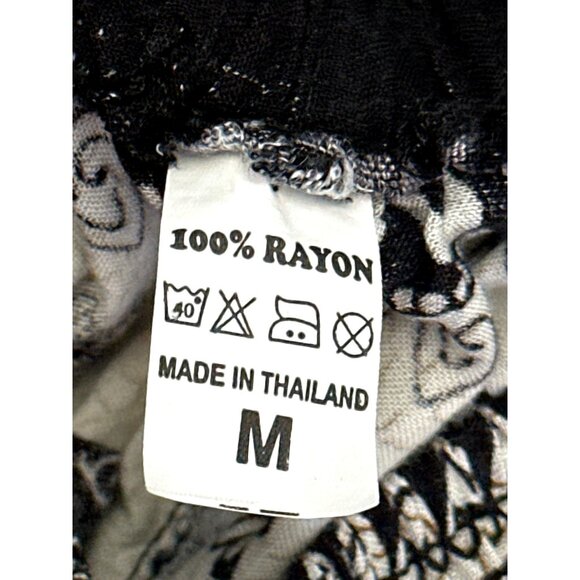 CCC Black Beige Elephant Print Rayon Pants Drawstring Waist Made In Thailand Med - Picture 5 of 6